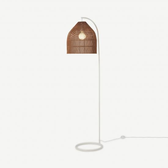 Java Dark Stain Rattan & Ivory Arc Overreach Floor Lamp