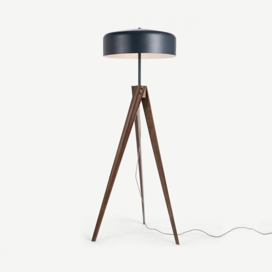 Madison Navy Blue and Dark Wood Tripod Floor Lamp